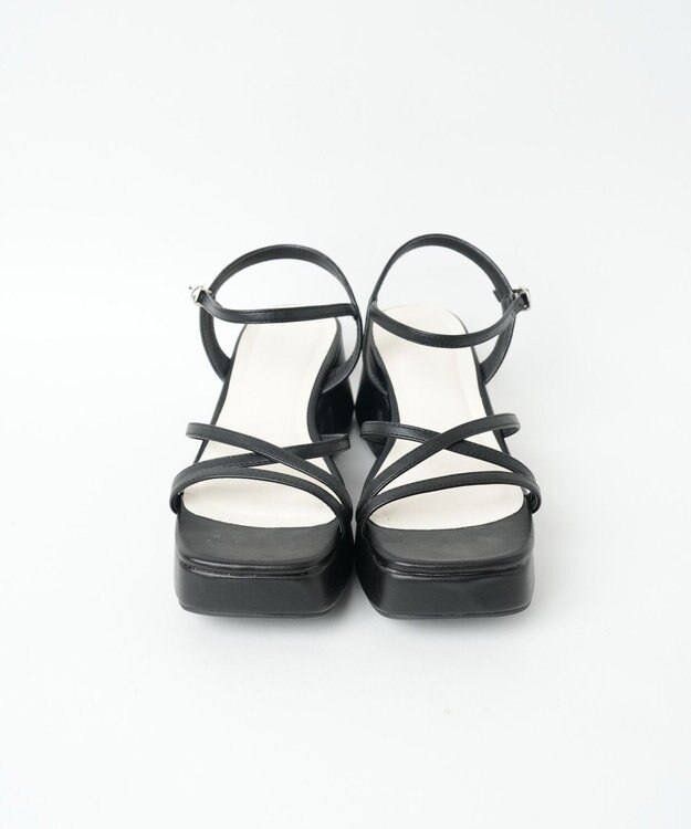 WEGO バルキーヒール細ストラップサンダル ブラック