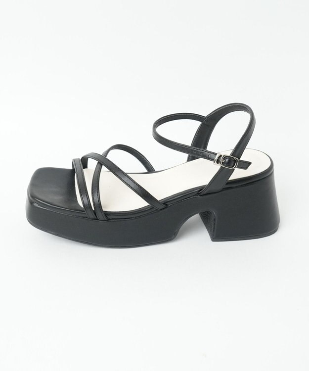 WEGO バルキーヒール細ストラップサンダル ブラック
