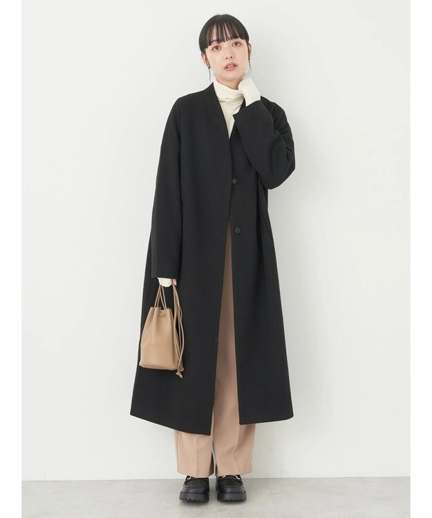 earth music&ecology Ｖネックノーカラーコート Black