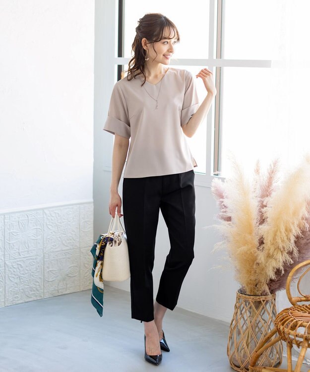 Tiaclasse L 【洗える】美脚効果も叶うリボン付きテーパードパンツ ブラック