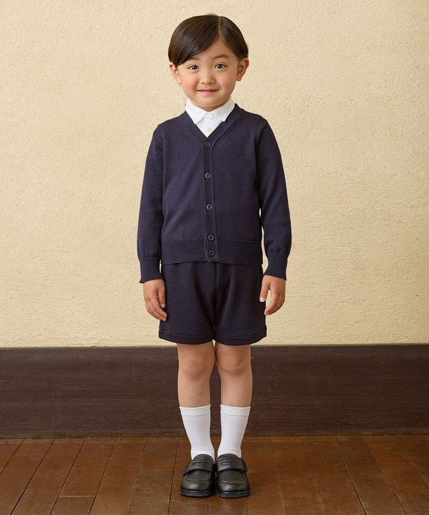 MIKI HOUSE HOT BISCUITS 【90-130cm】綿ニットVネックカーディガン(男の子用) 紺