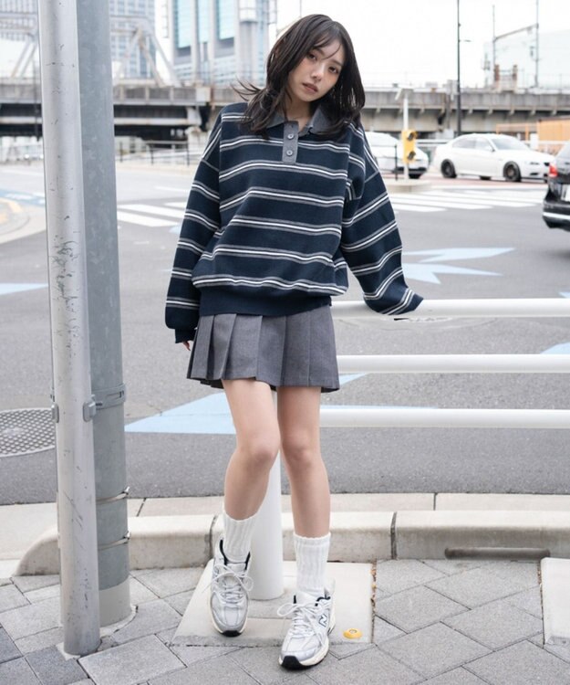 WEGO ポロニットプルオーバー ブルーボーダー