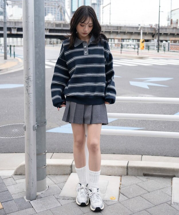 WEGO ポロニットプルオーバー ブルーボーダー