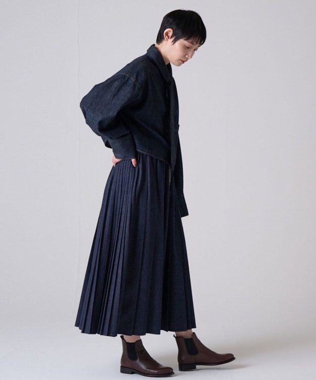 Ripo trenta anni 【ブランド人気】PLEATS RELAX LONG SK プリーツデニムスカート INDIGO