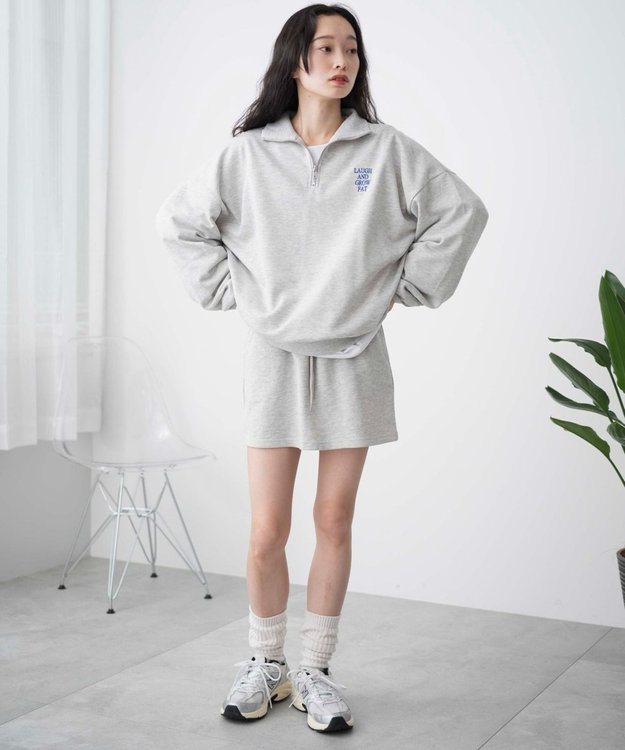 WEGO ハーフジップBIGスウェット 杢グレー