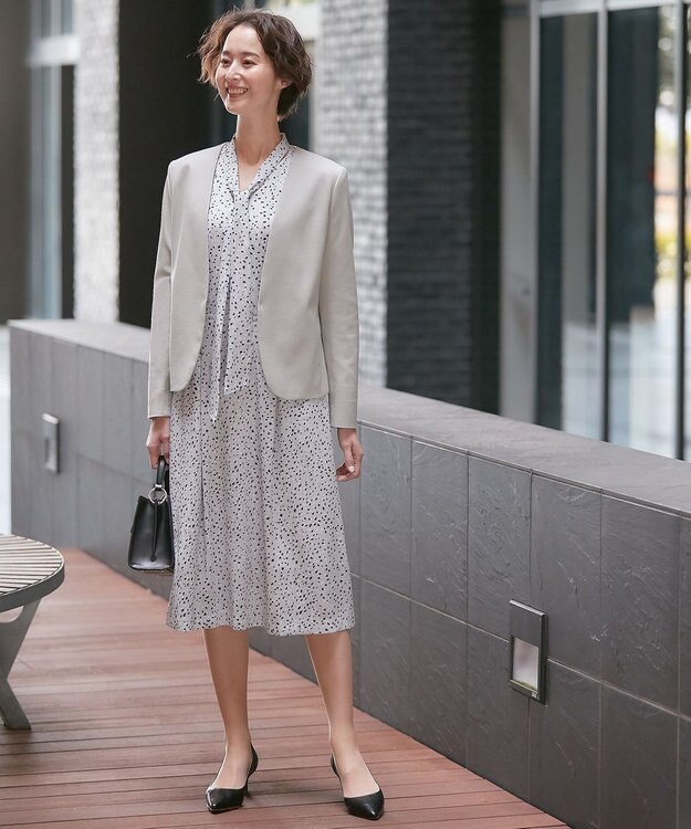 自由区 【好評につき追加生産/洗える】WASHABLEPONTE ノーカラージャケット ライトグレー系