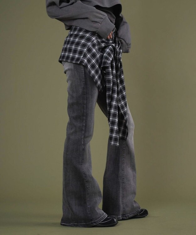 WEGO フェイクスリーブフレアデニム ブラック