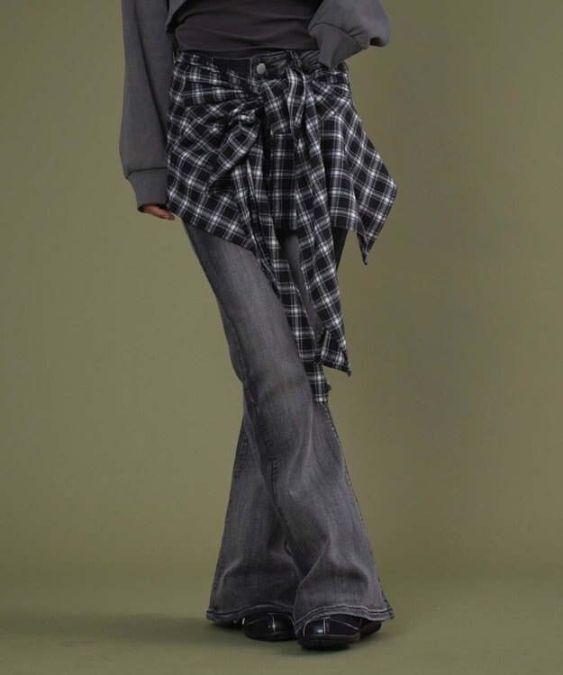 WEGO フェイクスリーブフレアデニム ブラック