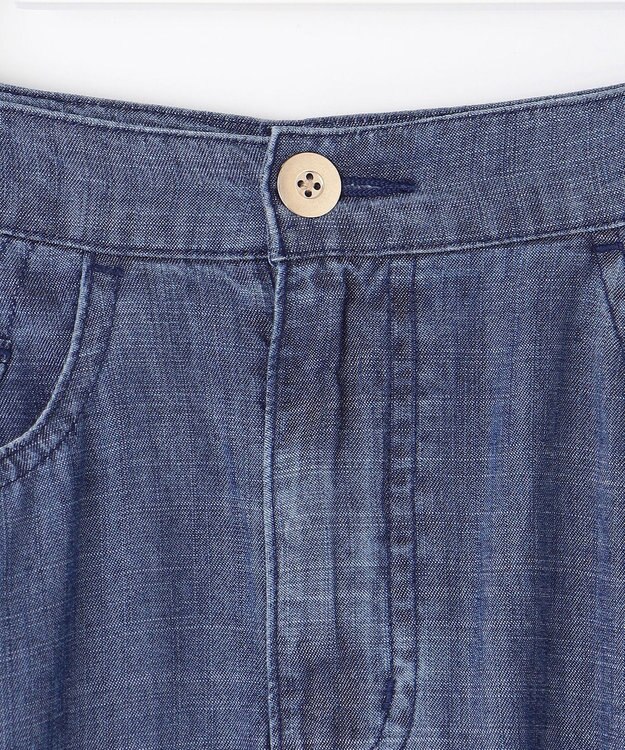 自由区 L 【洗える】テンセルリネンデニム  スカート ネイビー系