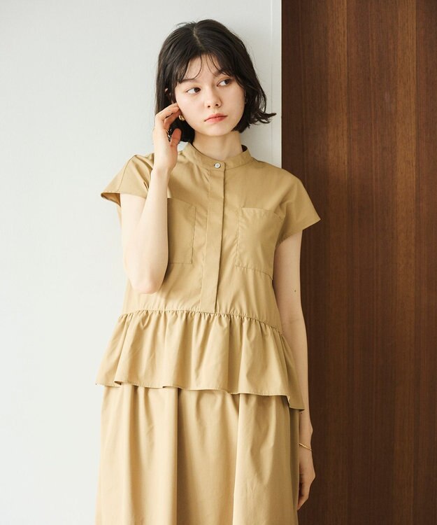 #Newans 【洗える】ラウンドフリルワンピース キャメル