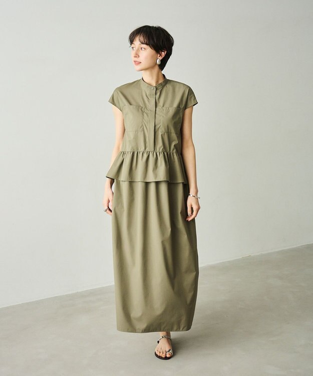 #Newans 【洗える】ラウンドフリルワンピース カーキ