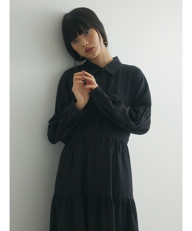 Green Parks armonia. ジャガードシャツワンピース Black