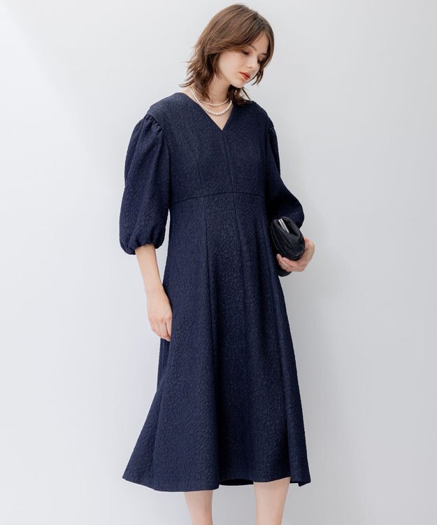 23区 S 【APPLAUDIR】マトラッセジャカード フレアドレス ネイビー系