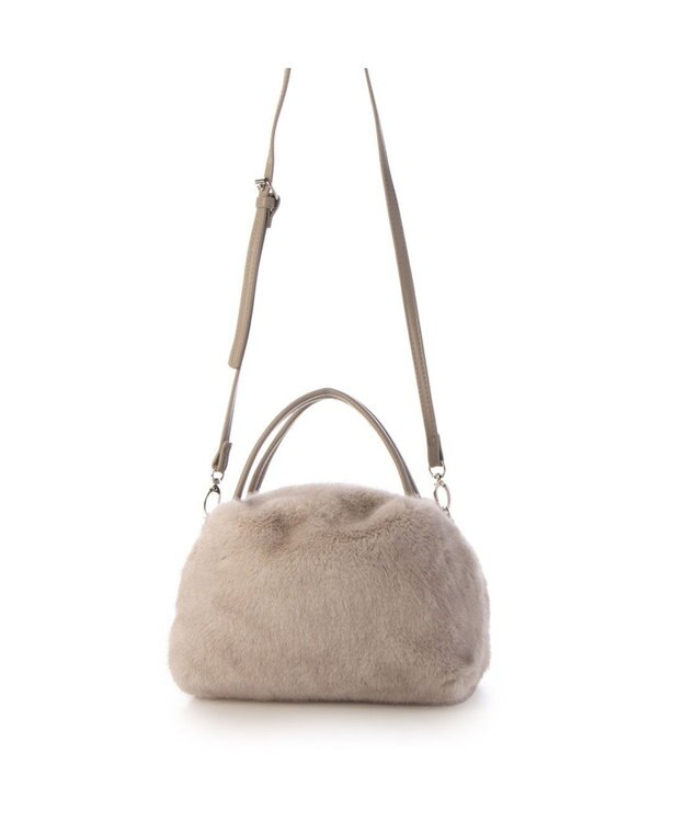 UNBILLION カシュカシュ cachecache / ミンク風エコファー2wayボックストート ライトグレー