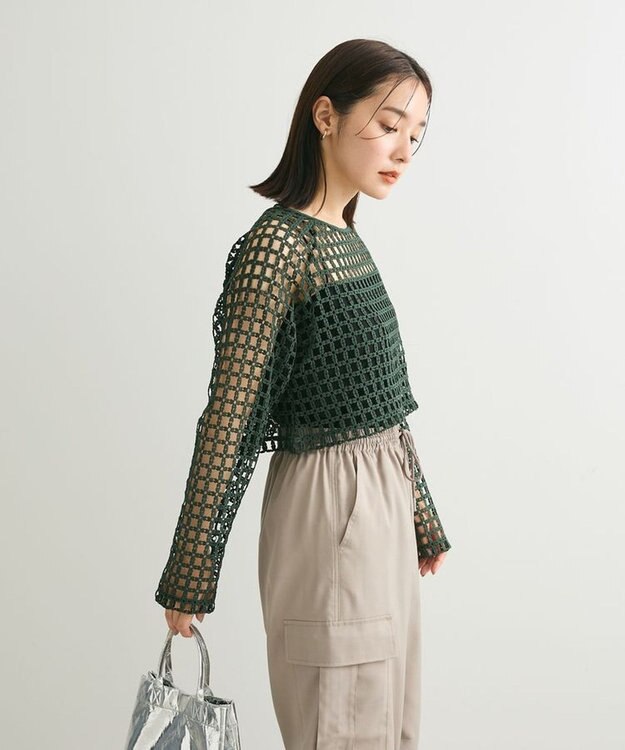 Green Parks ・ＳＵＧＡＲ　ＳＰＯＯＮ　フラワーメッシュプルオーバー Green