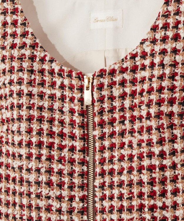 GRACE CONTINENTAL ツイードジップドレス マルチ