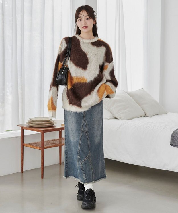 WEGO 【ユニセックス着用ITEM】マーブルシャギーニットプルオーバー ブラウン