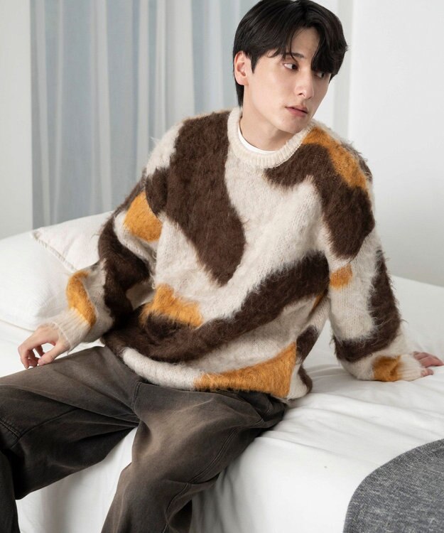 WEGO 【ユニセックス着用ITEM】マーブルシャギーニットプルオーバー ブラウン