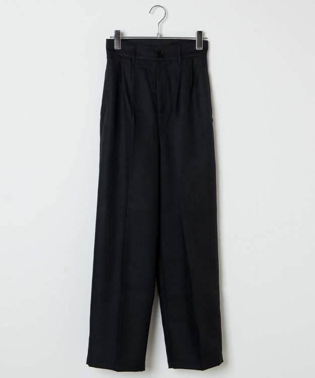 WEGO 【手洗い可】ハイウエストセンタープレスワイドパンツ ブラック