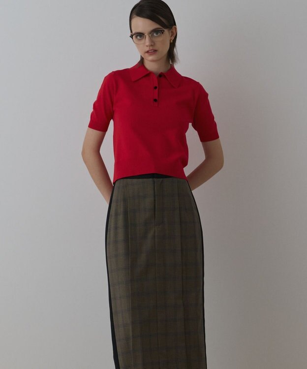 GRACE CONTINENTAL バイカラーポロニットトップ レッド