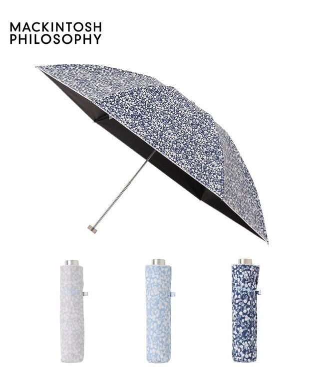 MOONBAT 【 遮光率100％/遮熱/UV/軽量】MACKINTOSH PHILOSOPHY(マッキントッシュフィロソフィー)晴雨兼用日傘 小花柄 バーブレラ 折りたたみ傘 フワクール生地使用 ディープブルー