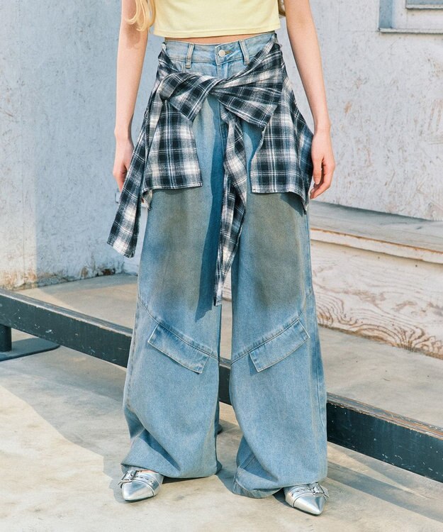 WEGO ウエストクロスワイドデニム デニム