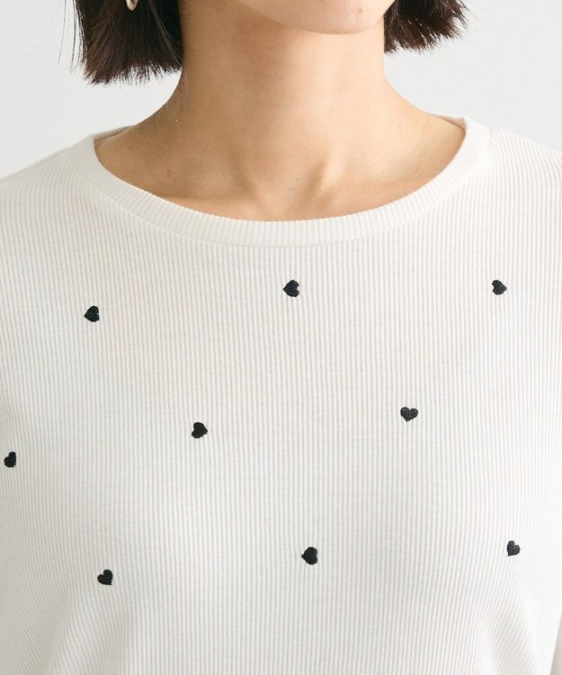 Green Parks ・ＤＯＵＢＬＥ　ＦＬＡＧＳ　ハート刺繍リブロンＴＥＥ Off White