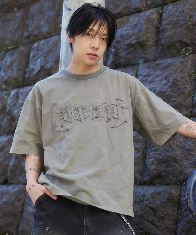 WEGO 【ユニセックス着用ITEM/MLサイズ展開】ブリーチダメージアップリケT（SS） グレー