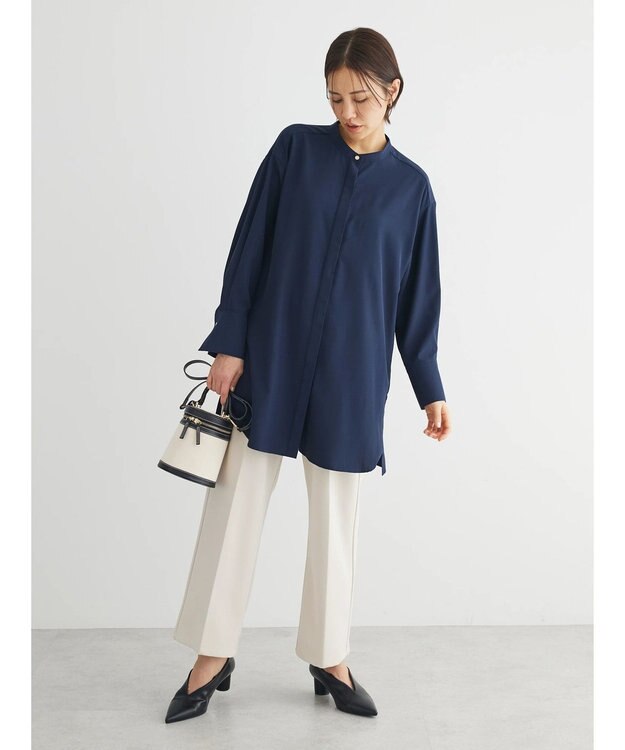 Green Parks イージーケア　比翼ボタンチュニック Dark Navy