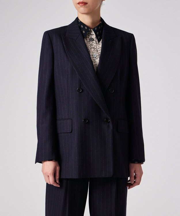 Paul Smith ストライプ ウール ダブルジャケット ネイビー