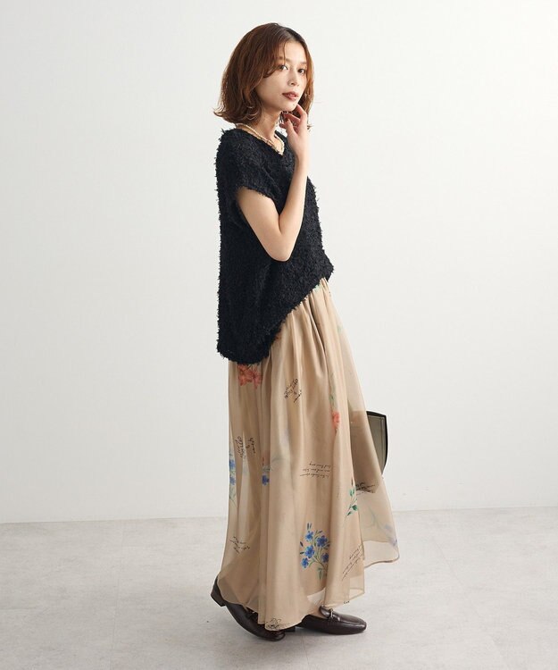 Green Parks ・ＳＵＧＡＲ　ＳＰＯＯＮ　フラワーｐｔシアーフレアスカート Gray Beige