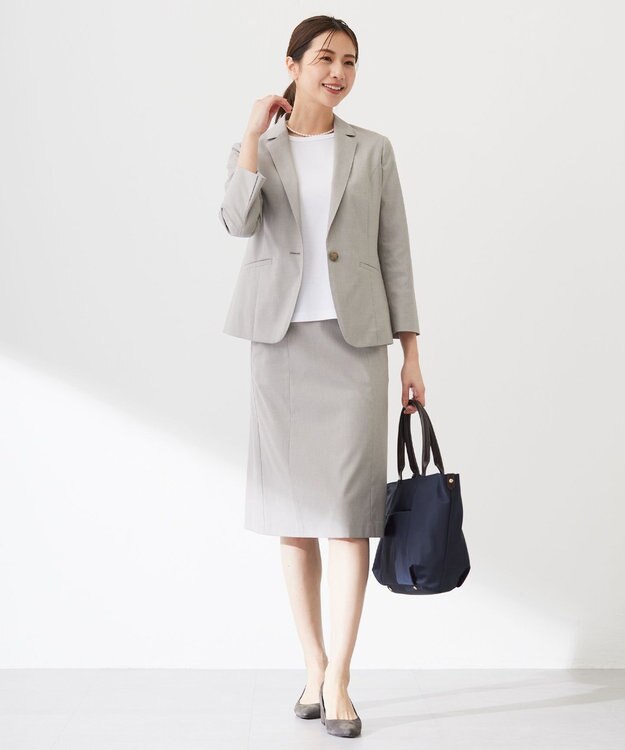 J.PRESS LADIES 【セットアップ対応・洗える・撥水・防汚】コットンFITTYシャーク スカート ベージュ系