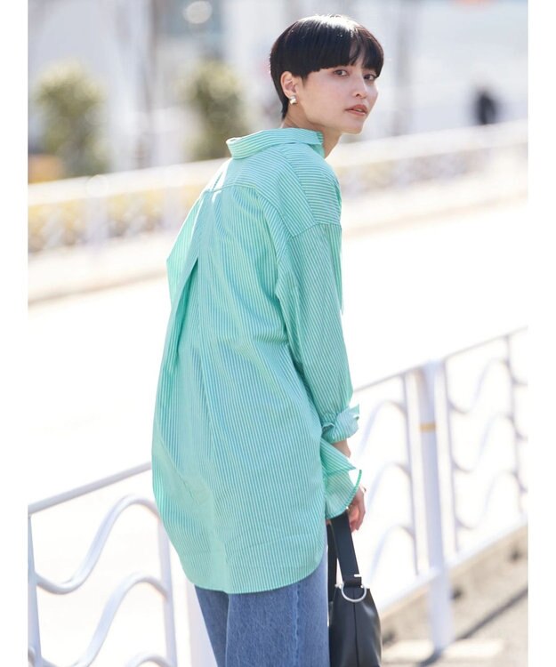 AMERICAN HOLIC ＵＶカット加工バックタックシャツチュニック Stripe Green