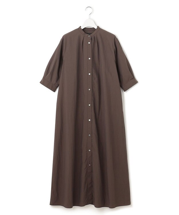 23区 【洗える】マットナイロンタフタ シャツワンピース ブラウン系