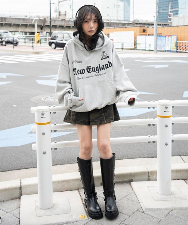 WEGO 【ユニセックス着用ITEM】グラフィックバルーンクロップドプルパーカー 杢グレー