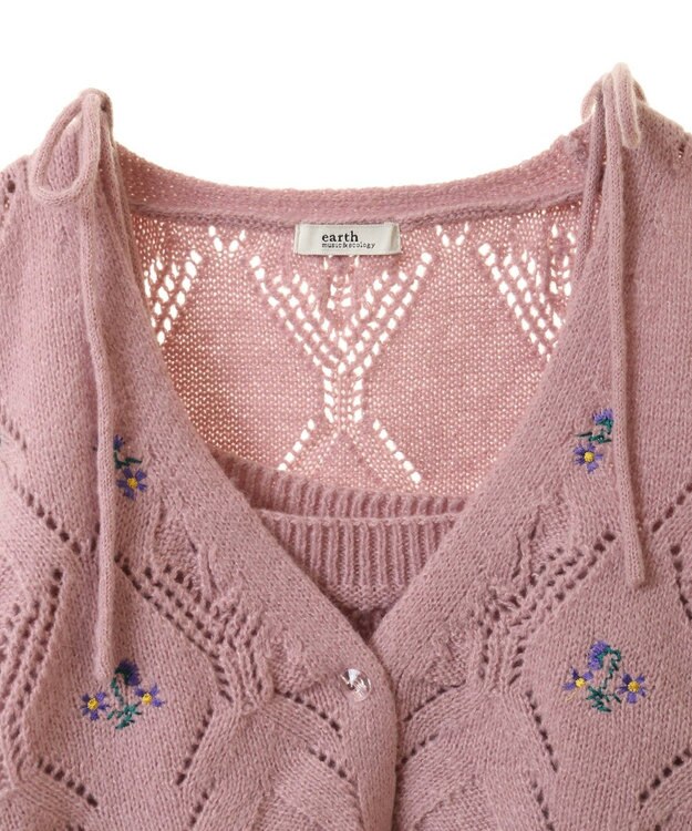 earth music&ecology ＳＥＴ２点刺繍ビスチェ＋カーディガン Pink