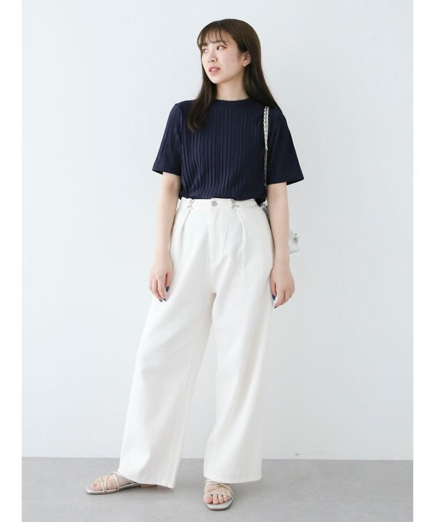 Green Parks プリーツ５分袖プルオーバー Dark Navy