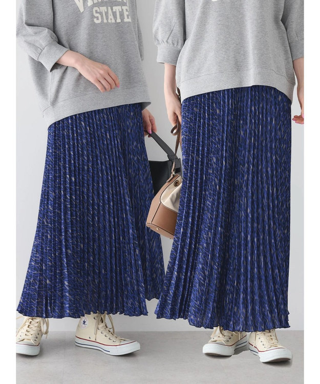 AMERICAN HOLIC 丈違いプリントプリーツスカート Navy