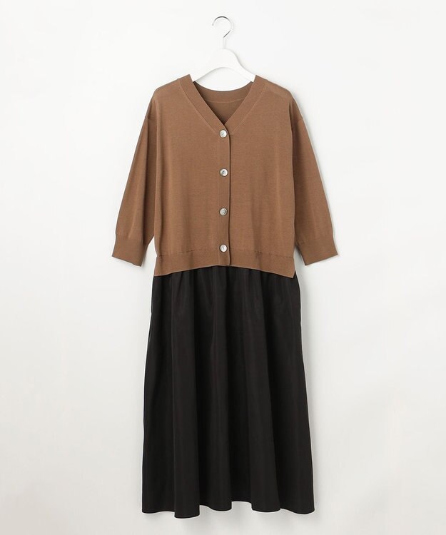 自由区 L 【人気異素材コンビの最新作・前後着用可】タフタコンビ ワンピース ブラウン×ブラック