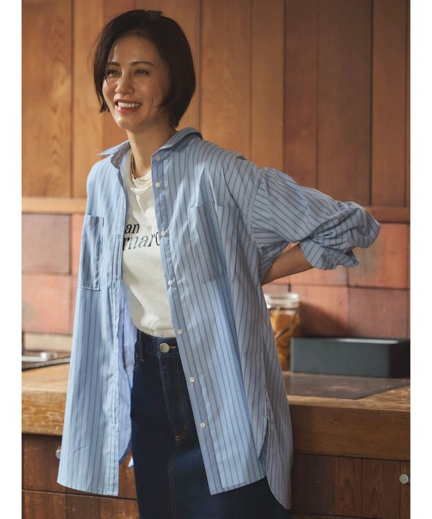 Green Parks 胸元ポケットイージーケアストライプシャツ Multi