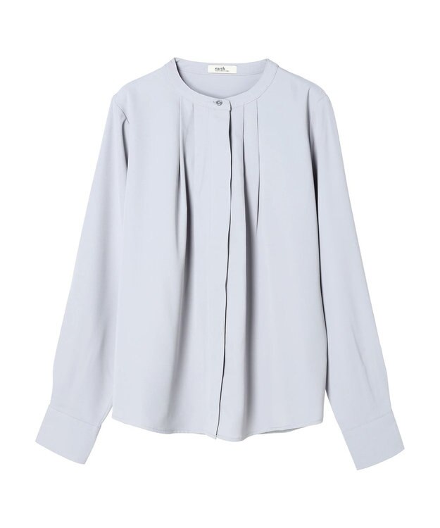earth music&ecology ノーカラーフロントタックブラウス Light Gray