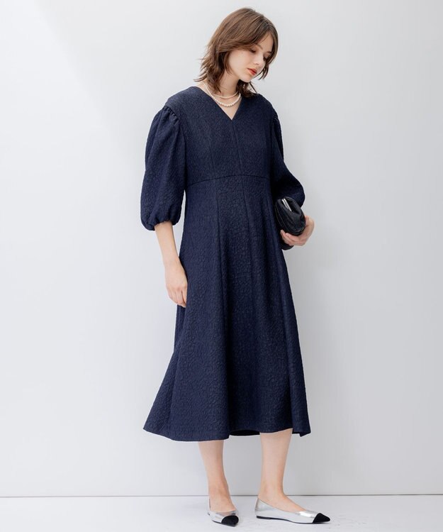 23区 S 【APPLAUDIR】マトラッセジャカード フレアドレス ネイビー系