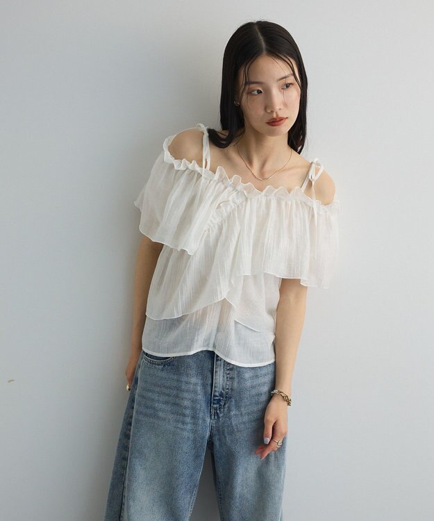 Green Parks マルチＷＡＹオフショルフリルブラウス Off White