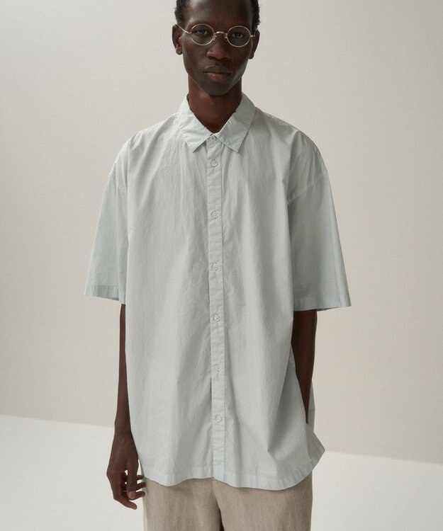 ATON COTTON LAWN | オーバーサイズショートスリーブシャツ - UNISEX ICE BLUE