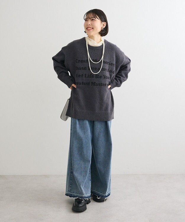 Green Parks ブークレロゴニットチュニック Charcoal Gray