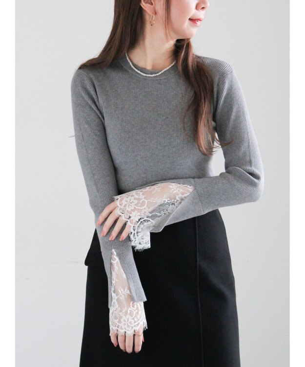 Te chichi レースカフスレイヤードニット グレー