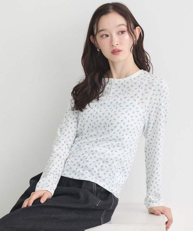 earth music&ecology 【WEB限定】アイレットジャカードタイトプルオーバー Blue