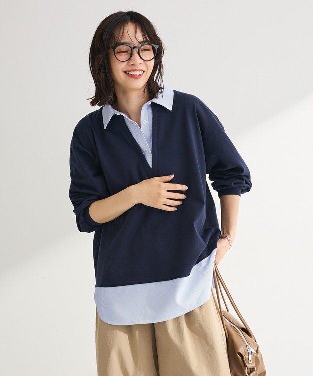 Green Parks 衿レイヤードッキングチュニック Navy