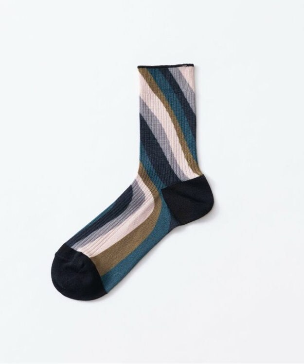 TRICOTE TWIST STRIPE LINK SOCKS／歪みストライプリンクソックス 39NAVY