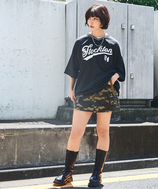 WEGO 【ユニセックス着用ITEM/2点セットネックレス付き/MLサイズ展開】アクセ付きラインリブメッシュプルオーバー ブラック